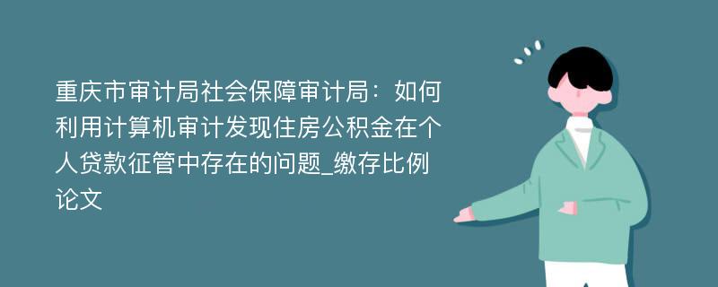 重庆市审计局社会保障审计局：如何利用计算机审计发现住房公积金在个人贷款征管中存在的问题_缴存比例论文