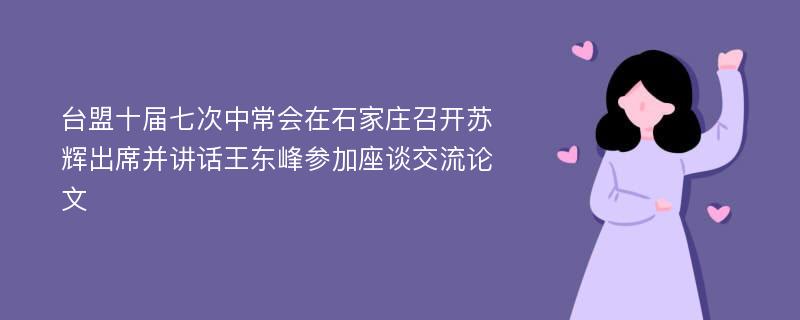 台盟十届七次中常会在石家庄召开苏辉出席并讲话王东峰参加座谈交流论文